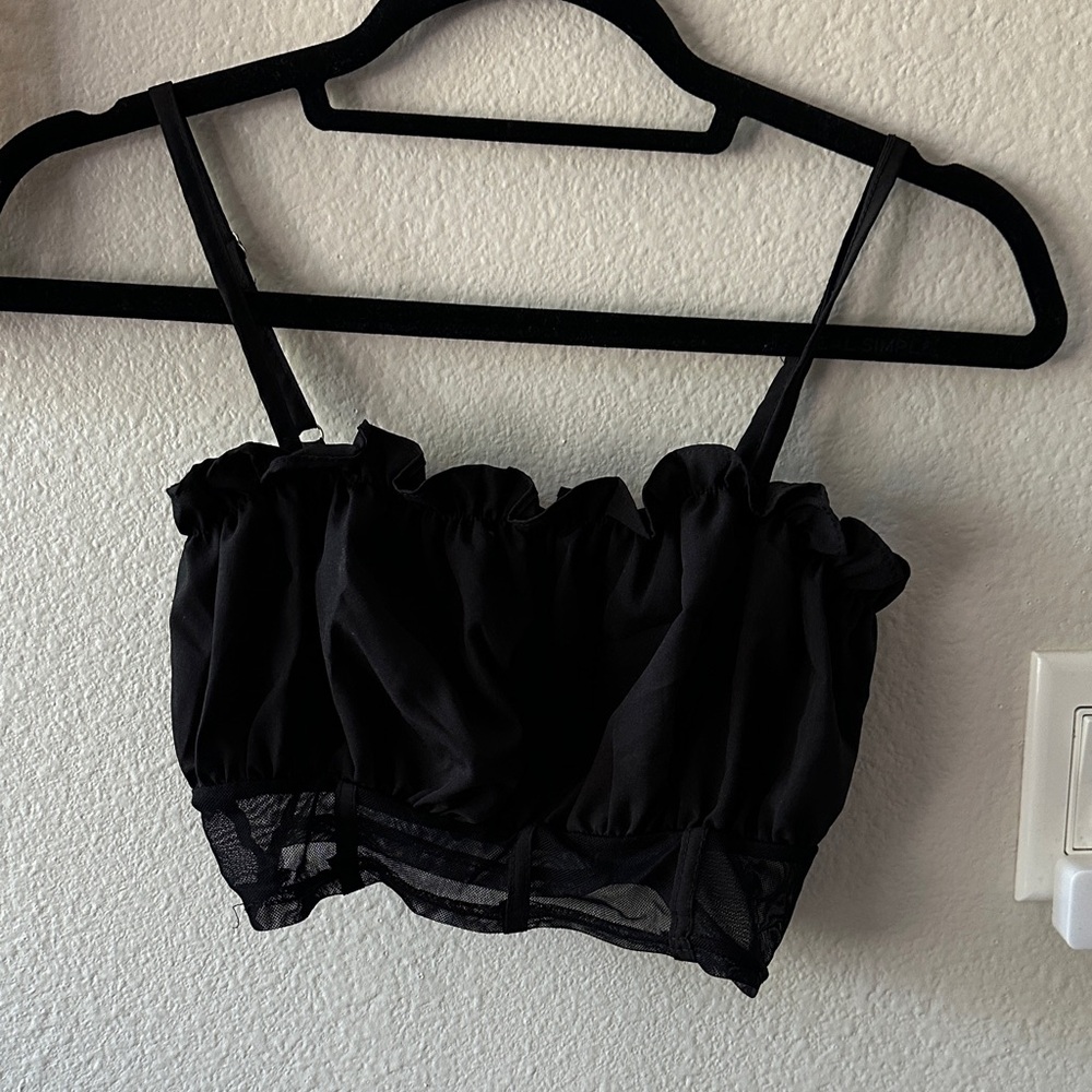 Black Ruffled Crop Top
